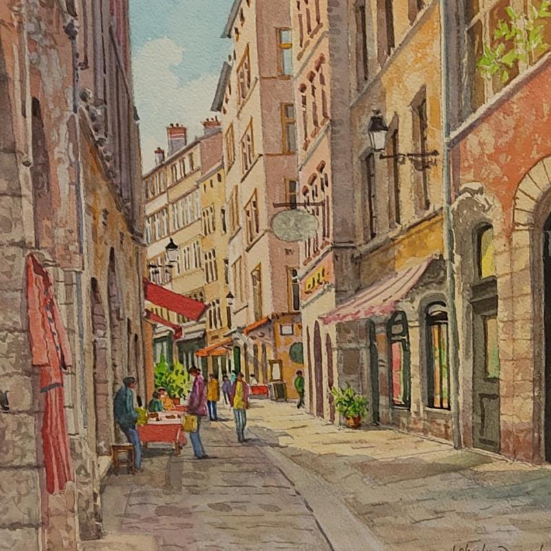 Painting Lyon, la rue St Jean by Decoudun Jean charles | Painting Figurative Watercolor Urban