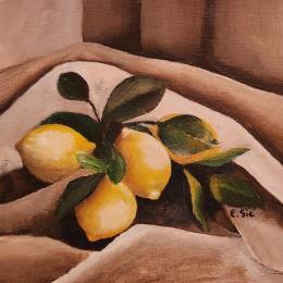 Painting Les 4 citrons by Sie Evelyne | Painting Realism Acrylic Still-life