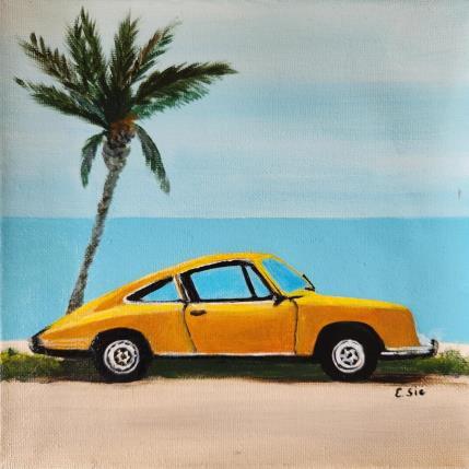 Painting La Porsche jaune by Sie Evelyne | Painting Figurative Acrylic Life style, Pop icons