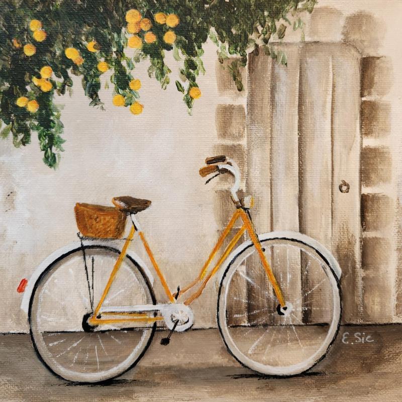 Painting Bicyclette sous les orangers by Sie Evelyne | Painting Figurative Acrylic Life style, Pop icons