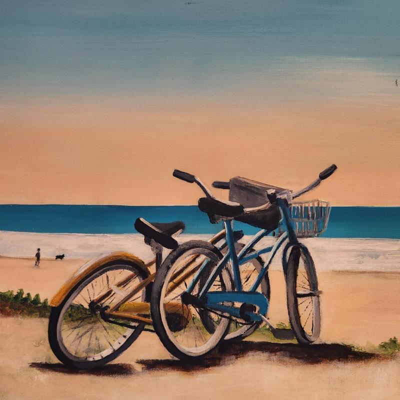 Painting Vélo à 2 by Sie Evelyne | Painting Figurative Acrylic Life style