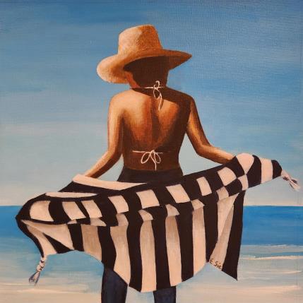 Painting La fouta rayée by Sie Evelyne | Painting Figurative Acrylic Life style