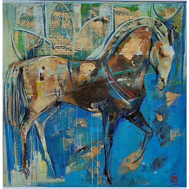 Painting Cheval bleu by Machi | Painting Figurative Acrylic, Oil Life style