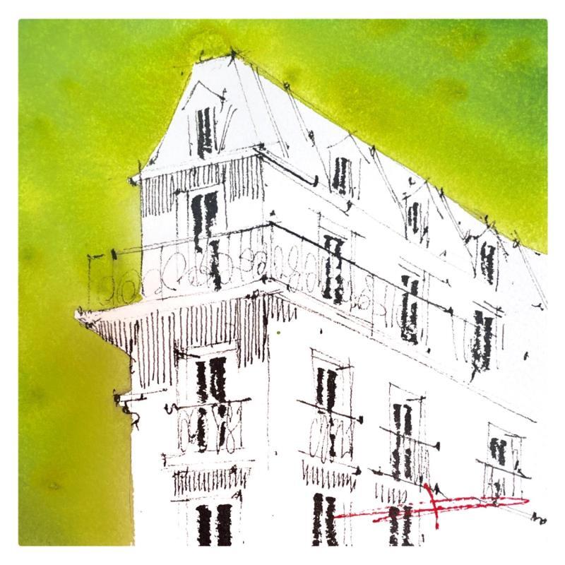 Gemälde Haussmann et Paris  von Bailly Kévin  | Gemälde Figurativ Urban Architektur Aquarell Tinte