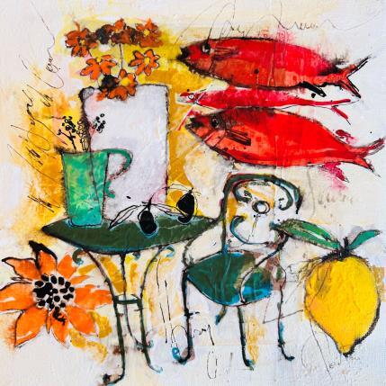Painting Poissons rouges by Colombo Cécile | Painting Naive art Acrylic, Gluing, Ink, Pastel, Watercolor Landscapes, Life style, Nature, Pop icons