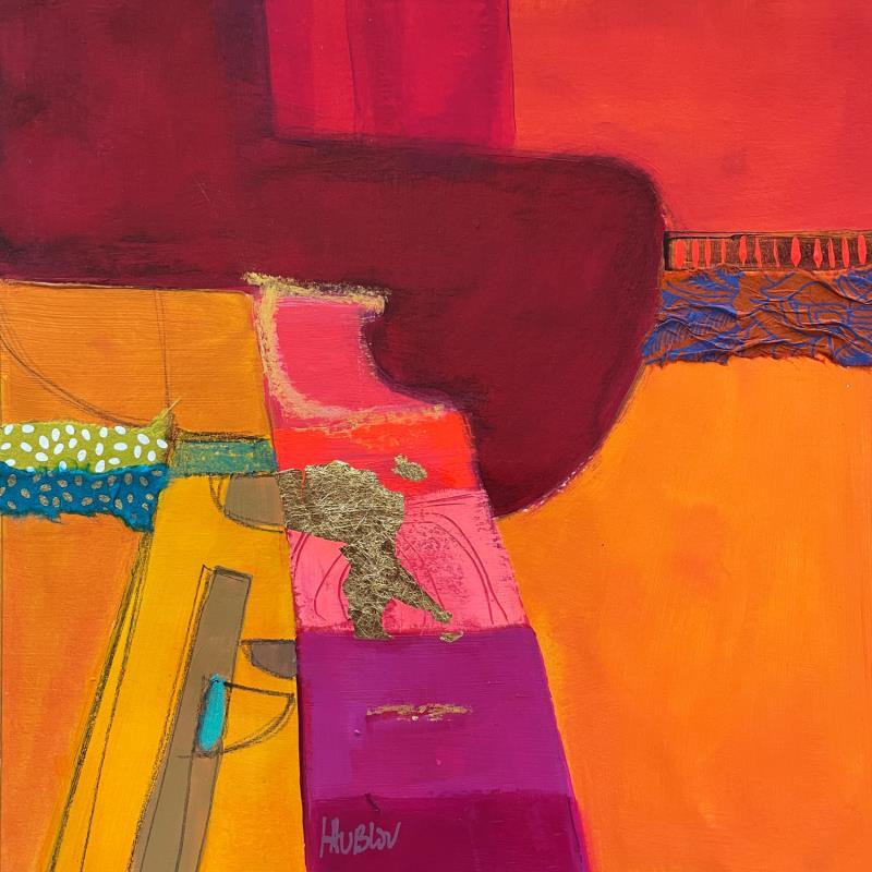 Painting Le petit pont des tours sacrées by Lau Blou | Painting Abstract Acrylic, Gluing, Gold leaf, Pastel Pop icons