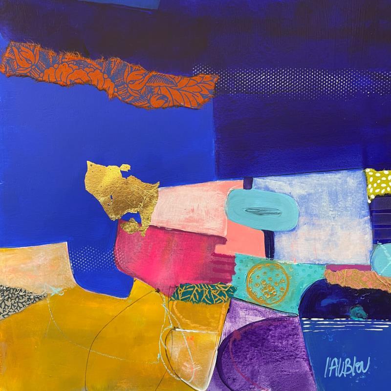 Painting Musique de la nuit by Lau Blou | Painting Abstract Acrylic, Gluing, Gold leaf, Pastel