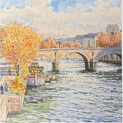 Painting Paris le pont marie by Decoudun Jean charles | Painting Figurative Watercolor Urban