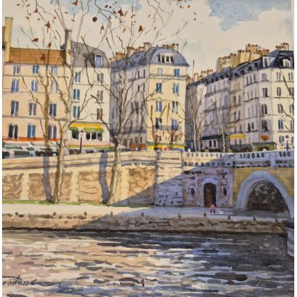 Painting Le pont louis Philippe by Decoudun Jean charles | Painting Figurative Watercolor Urban