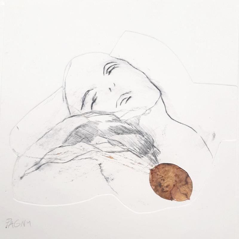 Painting Une lune pâle en plein jour by Pagny Corine | Painting Raw art Gluing, Ink Nature, Nude, Pop icons, Portrait