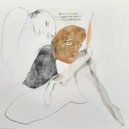 Gemälde Soudain une ombre passe von Pagny Corine | Gemälde Art brut Collage, Tinte Akt, Natur