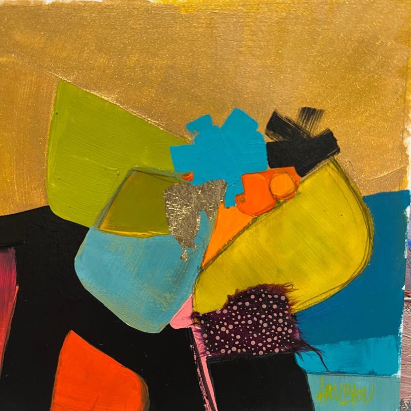 Painting Mouvement des couleurs -1 by Lau Blou | Painting Abstract Acrylic, Gluing, Gold leaf, Paper, Pastel