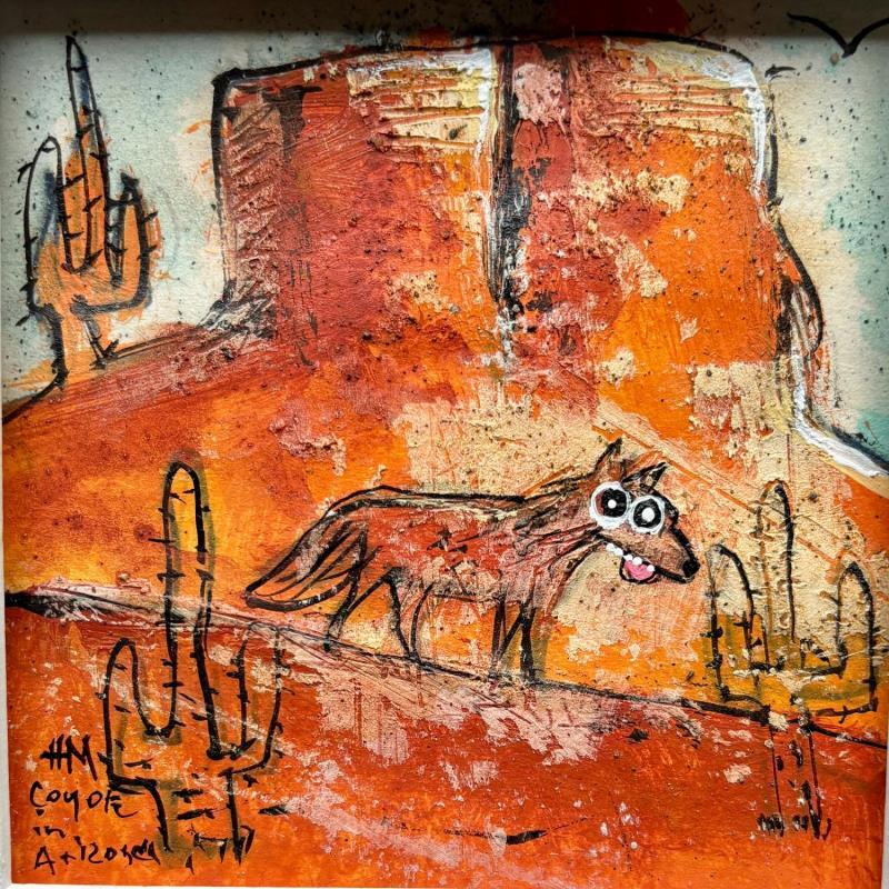 Painting Coyote in Arizona by Maury Hervé | Painting Raw art Acrylic, Ink, Sand Animals