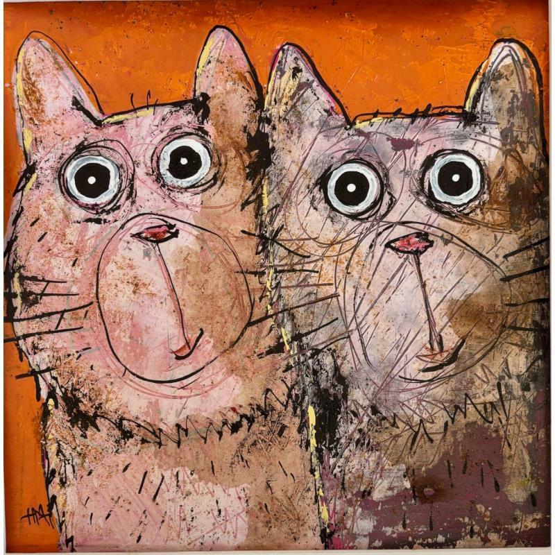 Painting Two Kitties by Maury Hervé | Painting Raw art Animals Ink Sand