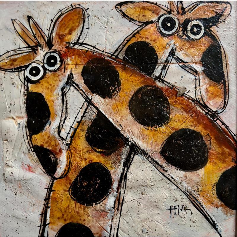 Painting Two Giraffes by Maury Hervé | Painting Raw art Animals Ink Sand