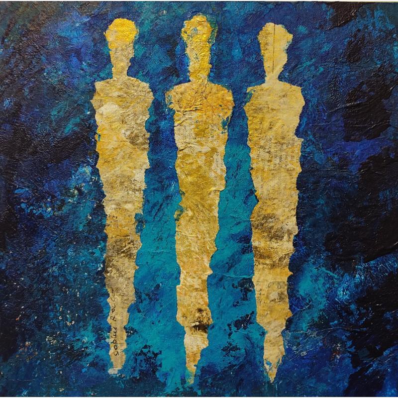 Painting Trio d'azur by Rocco Sophie | Painting Raw art Acrylic Gluing Sand