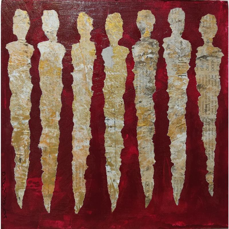 Peinture Rouge d'or par Rocco Sophie | Tableau Art Singulier Acrylique Collage Sable