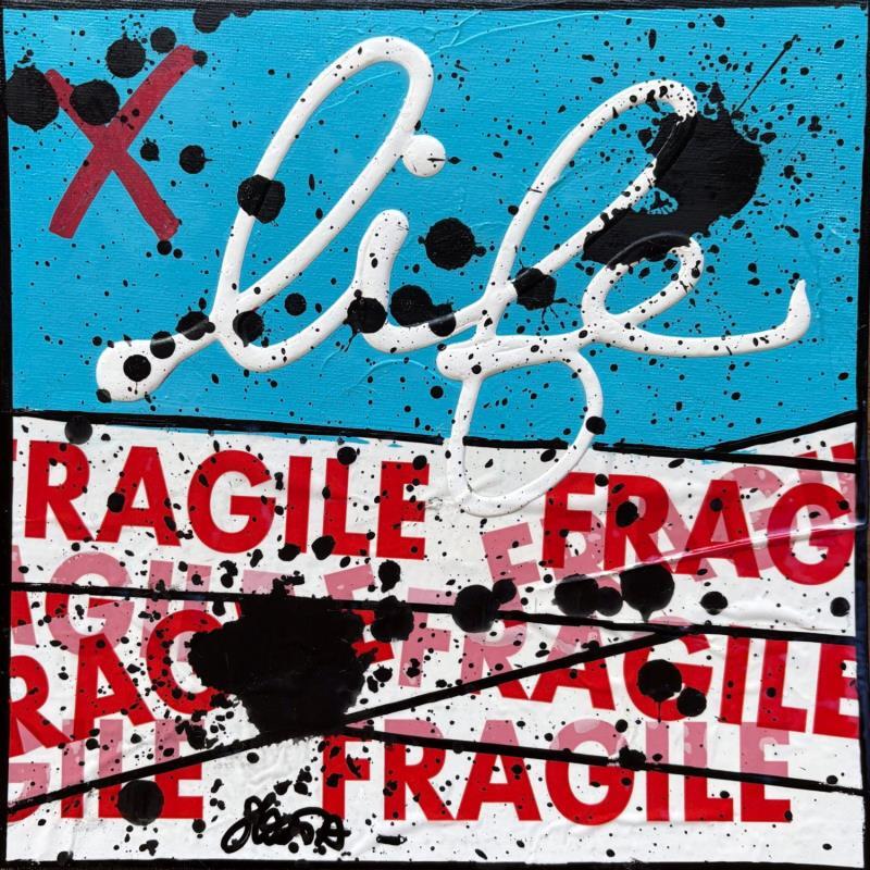 Painting Fragile life (bleu) by Costa Sophie | Painting Pop-art Acrylic, Gluing, Upcycling