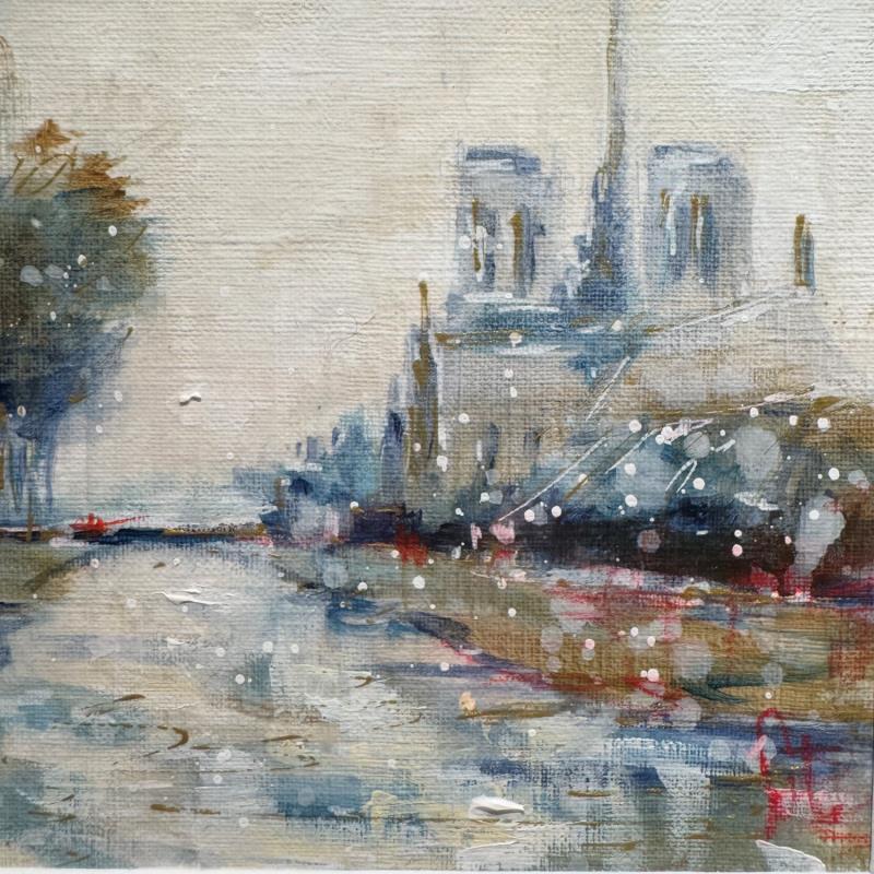 Painting Snowy Notre Dame by Solveiga | Painting Acrylic