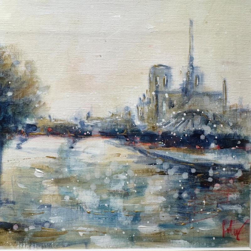 Peinture Snowy Notre Dame par Solveiga | Tableau Acrylique