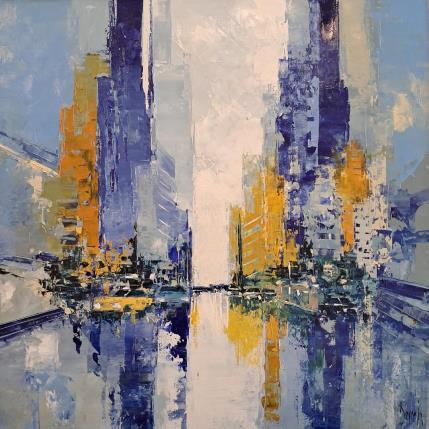 Peinture Yellow and Blue par Dessein Pierre | Tableau Figuratif Huile Architecture, Urbain