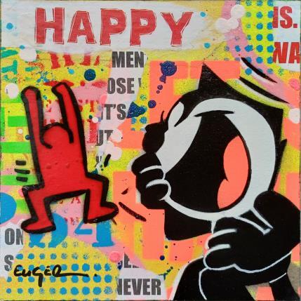 Painting HAPPY CAT by Euger Philippe | Painting Pop-art Acrylic, Gluing Pop icons