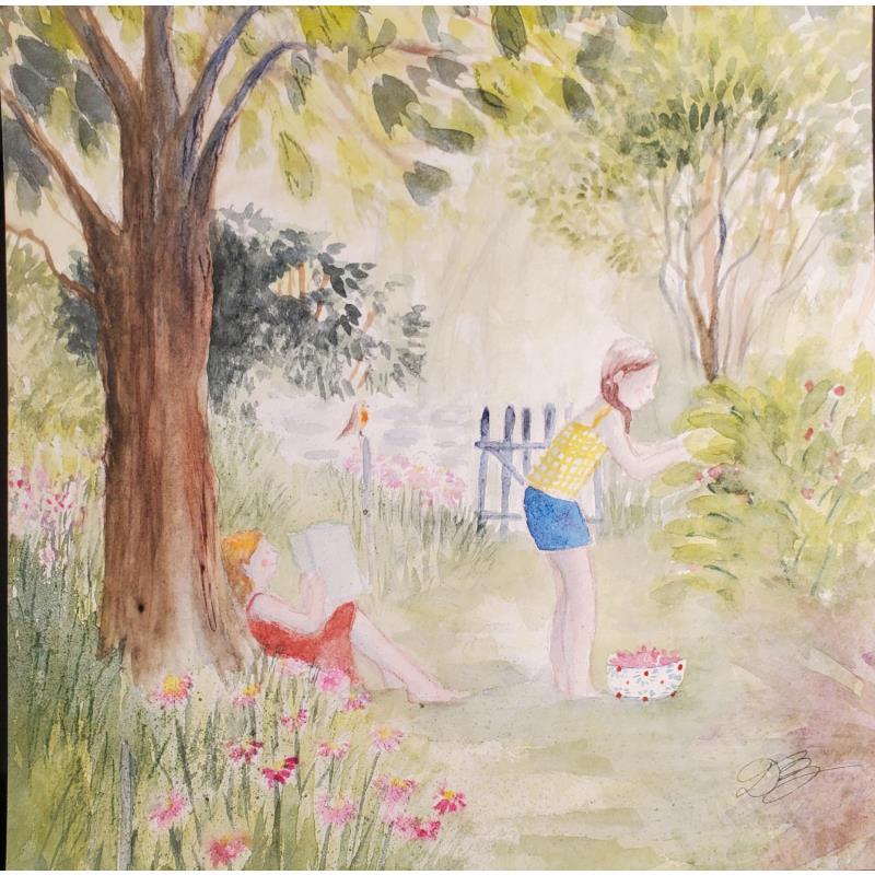 Painting Dégustation au jardin by Balme Delphine | Painting Naive art Watercolor