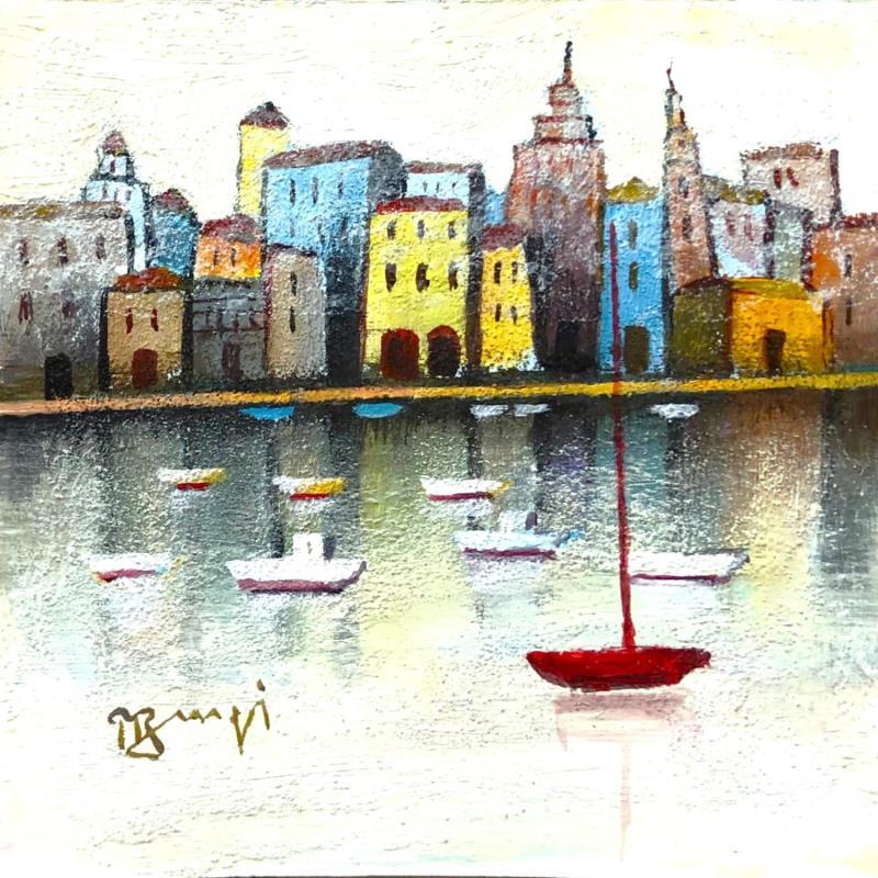 Peinture AP26 LE BATEAU ROUGE par Burgi Roger | Tableau Figuratif Paysages Marine Architecture Acrylique