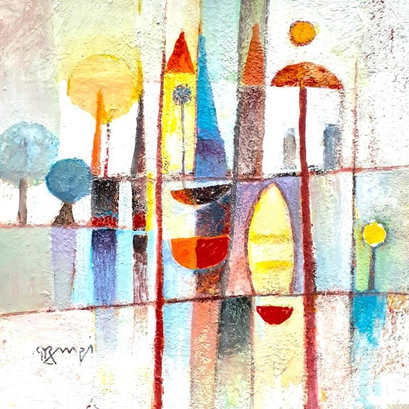 Gemälde AI7 COMPOSITION ORANGE von Burgi Roger | Gemälde Figurativ Landschaften Marine Architektur Acryl