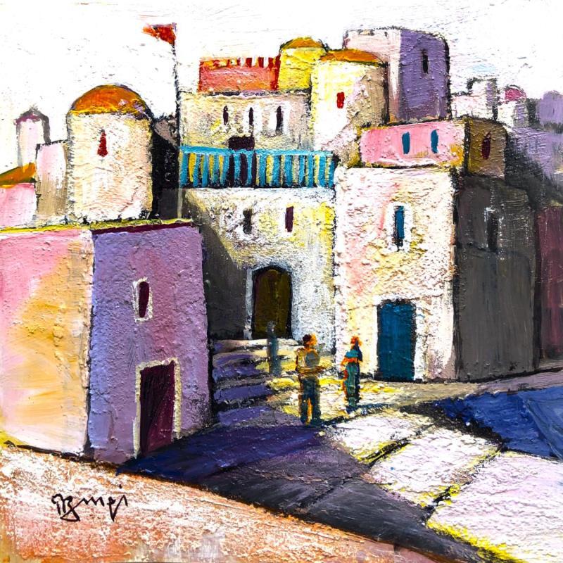 Peinture AK110 VILLAGE FORTIFIE par Burgi Roger | Tableau Figuratif Paysages Urbain Architecture Acrylique