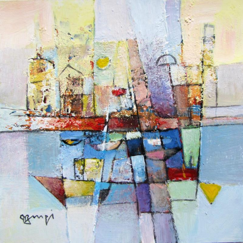 Peinture AL89 LE PORT ENSOLEILLE par Burgi Roger | Tableau Figuratif Paysages Urbain Marine Acrylique