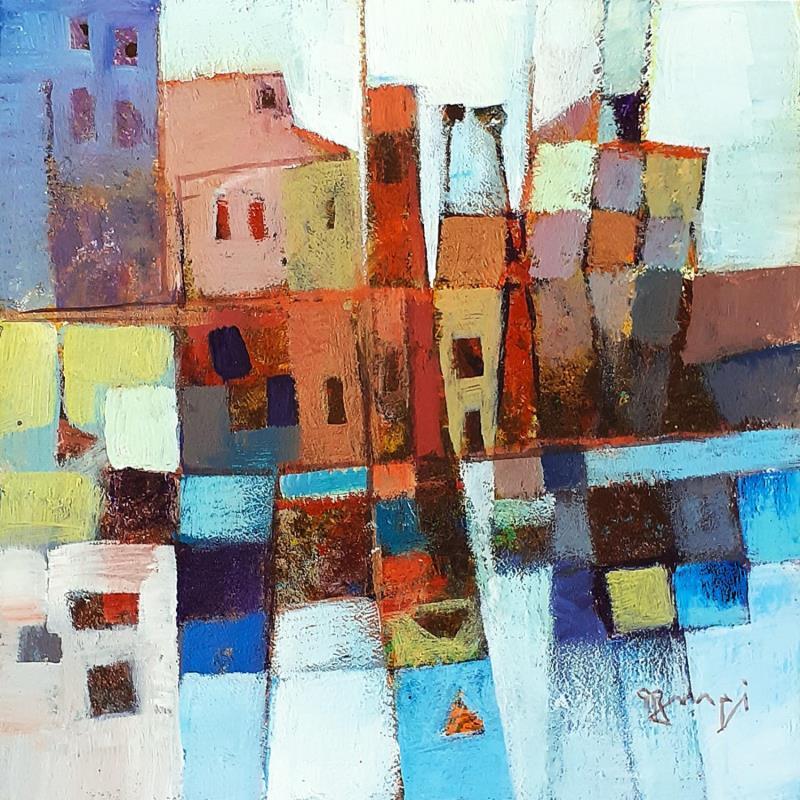 Painting AM20 LA VILLE ROUGE by Burgi Roger | Painting Figurative Landscapes Urban Marine Acrylic