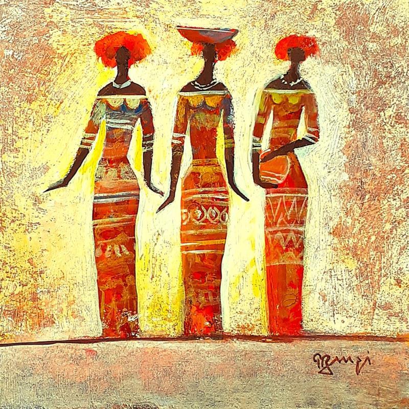 Painting AM100  FEMMES AFRICAINES by Burgi Roger | Painting Figurative Society Life style Acrylic