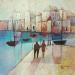 Painting AQ116 PROMENADE SUR LA JETEE by Burgi Roger | Painting Figurative Landscapes Urban Marine Acrylic