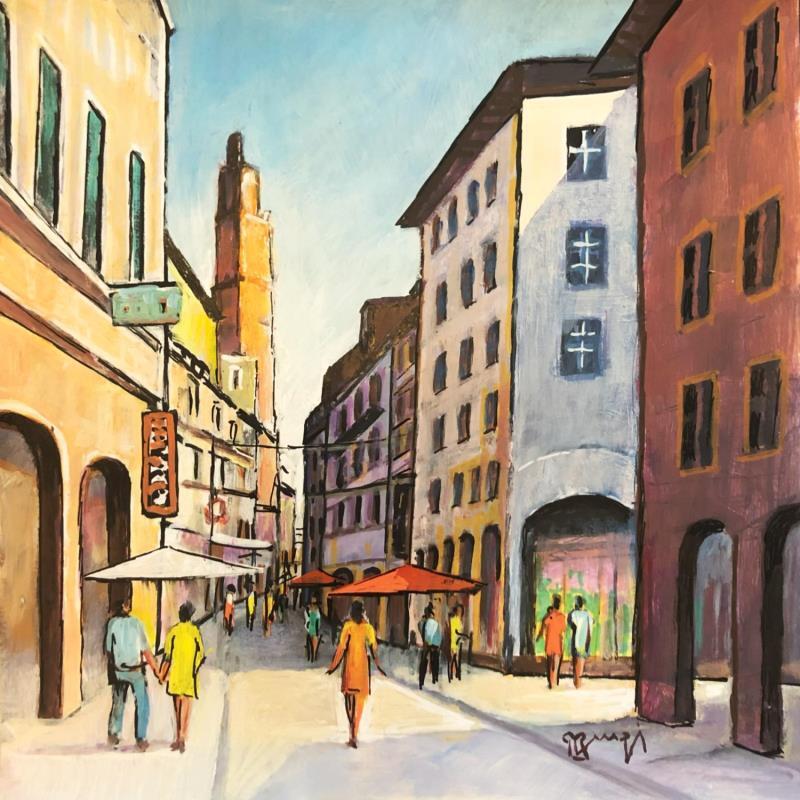 Painting AQ84 TOULOUSE,LES VITRINES by Burgi Roger | Painting Figurative Urban Life style Architecture Acrylic