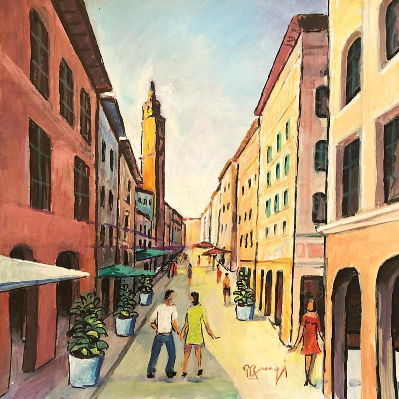 Painting AQ85 TOULOUSE, LES PASSANTS by Burgi Roger | Painting Figurative Urban Life style Architecture Acrylic