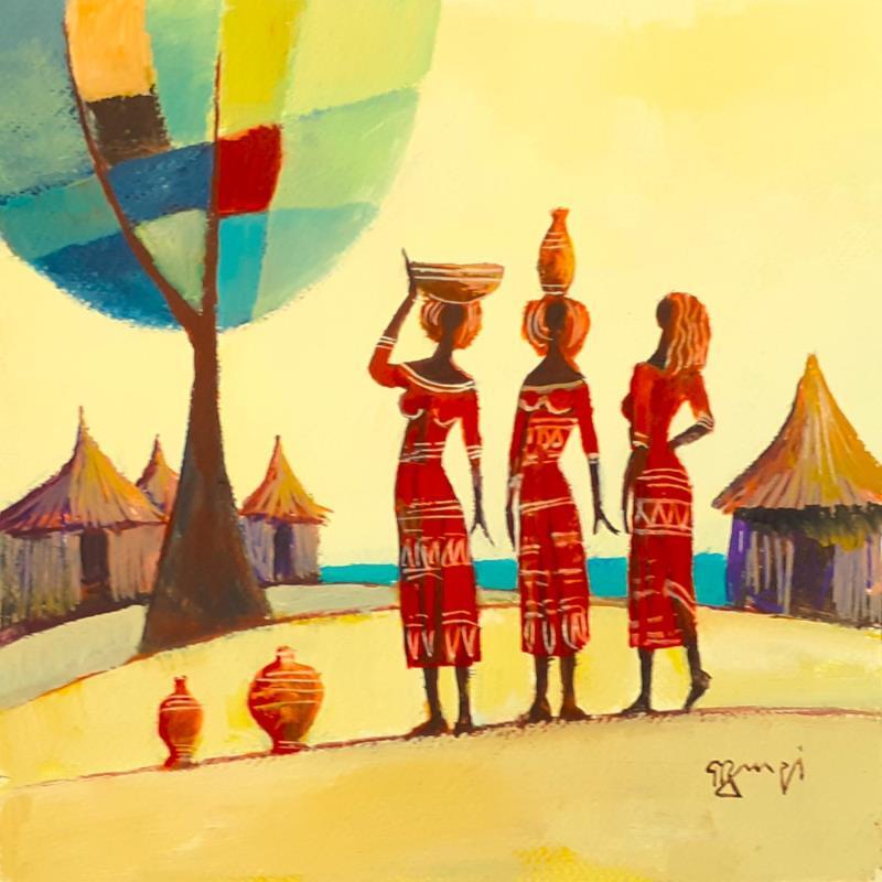 Painting AQ65 FEMMES AFRICAINES by Burgi Roger | Painting Figurative Life style Acrylic