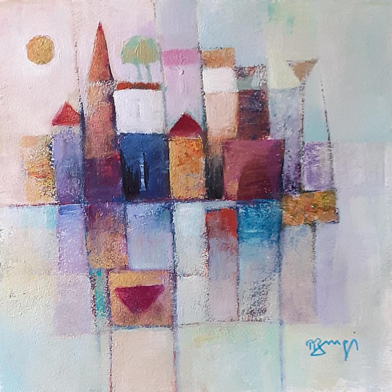 Painting AQ148 COMPOSITION PAYSAGE by Burgi Roger | Painting Abstract Landscapes Urban Marine Acrylic