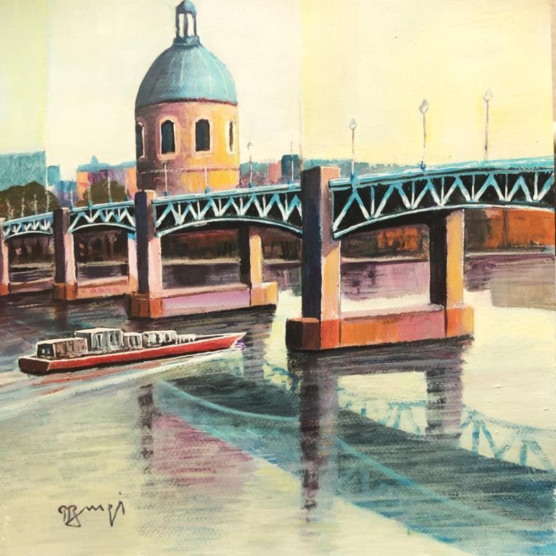 Gemälde AR16 TOULOUSE, LE PONT BLEU von Burgi Roger | Gemälde Figurativ Landschaften Marine Architektur Acryl