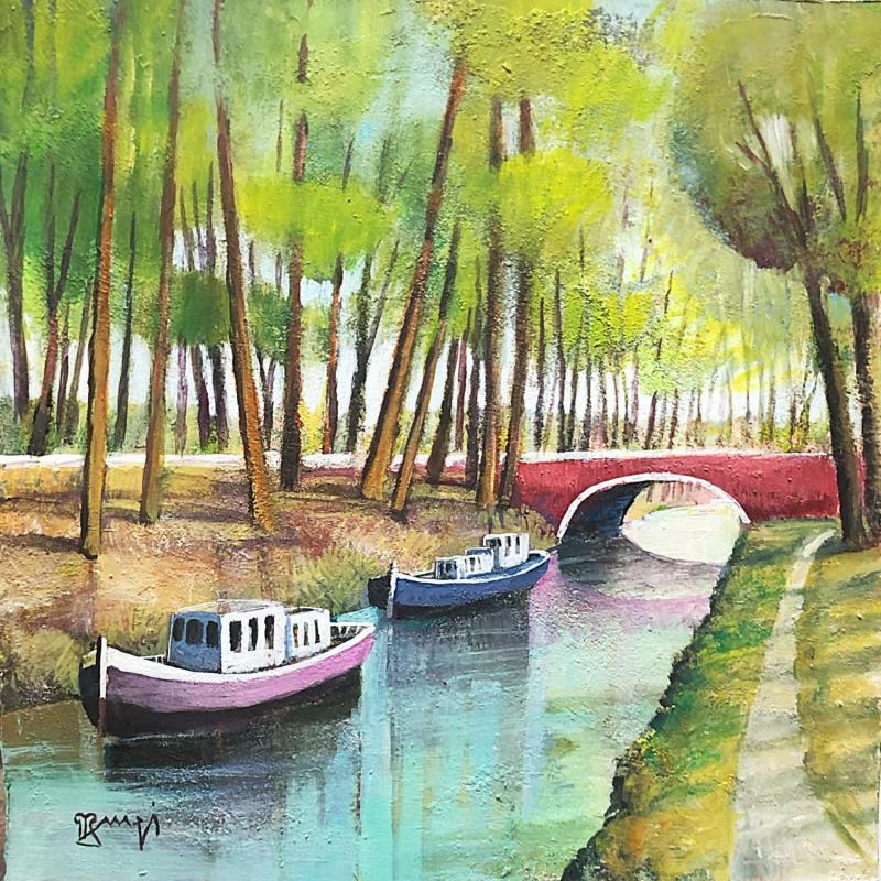 Gemälde AR18 PONT ROUGE SUR LE CANAL von Burgi Roger | Gemälde Figurativ Landschaften Marine Natur Acryl