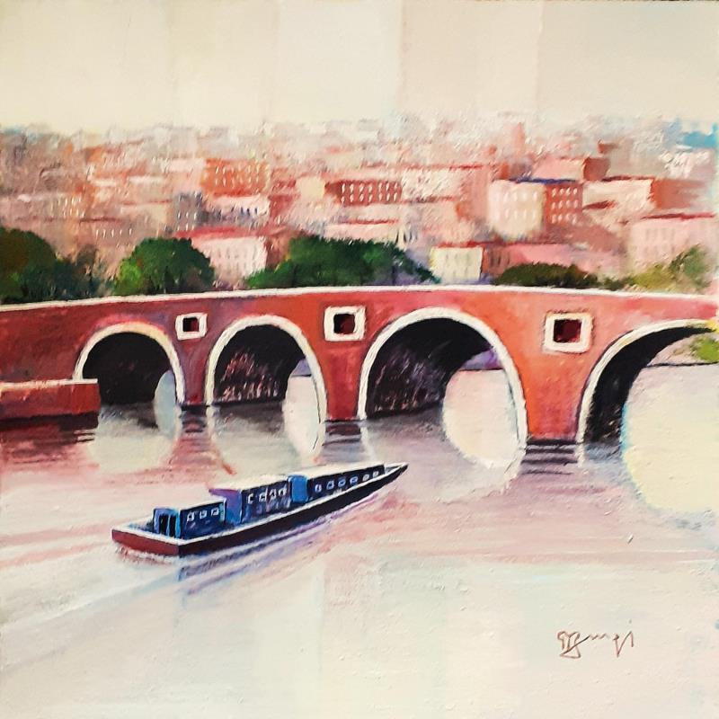 Gemälde AR19 TOULOUSE, LA PENICHE BLEUE von Burgi Roger | Gemälde Figurativ Landschaften Urban Marine Acryl