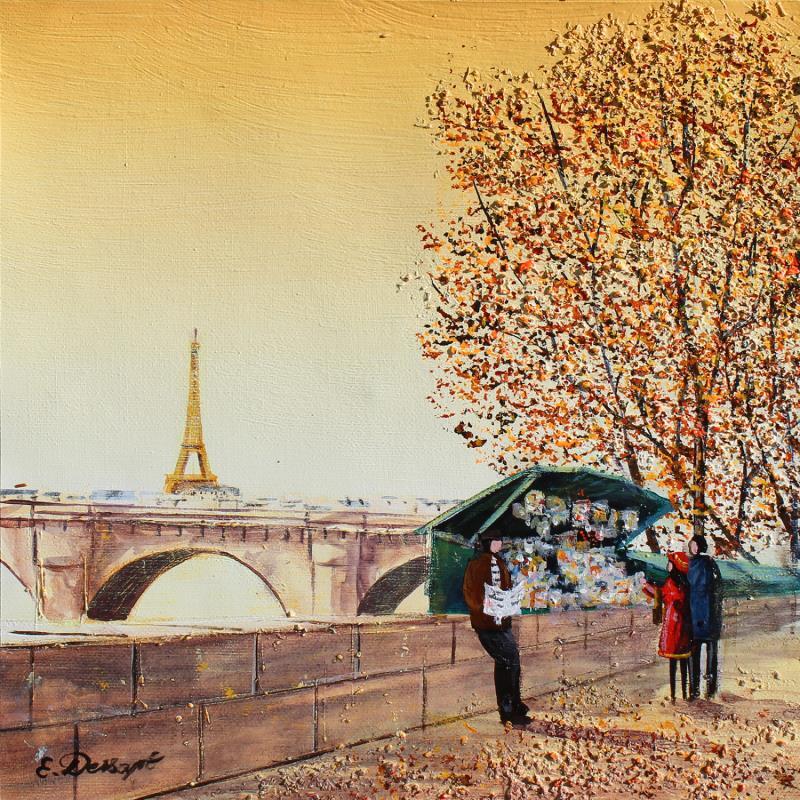 Peinture Bouquiniste du pont neuf par Dessapt Elika | Tableau Impressionnisme Acrylique, Sable