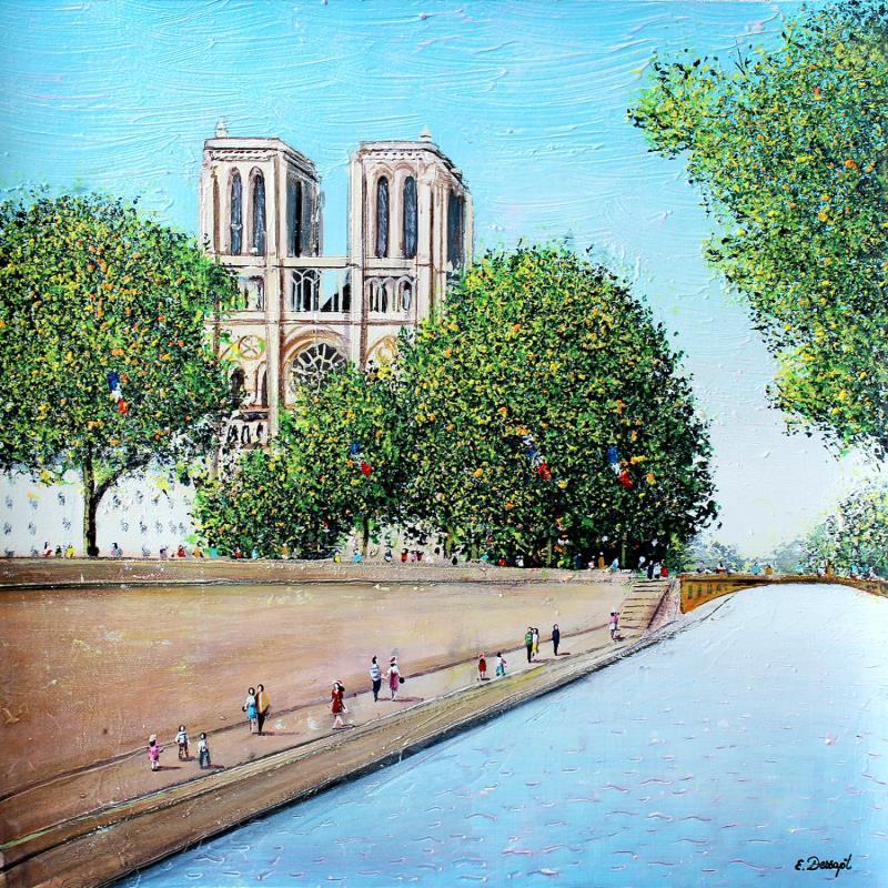 Painting notre-dame de Paris sous un ciel d'été by Dessapt Elika | Painting Impressionism Acrylic, Sand