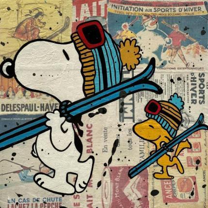 Painting F4  Snoopy et Woodstock by Marie G.  | Painting Pop-art Acrylic, Gluing, Wood Pop icons