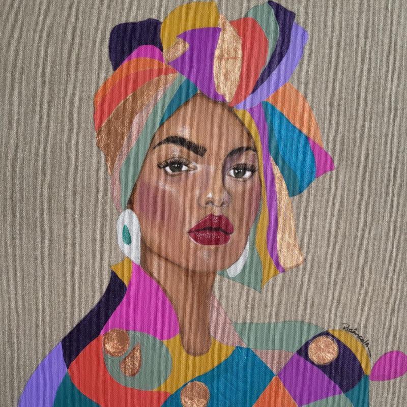 Painting Amora by Rosângela | Painting Figurative Acrylic, Gold leaf Portrait