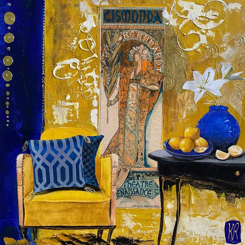 Painting Gismonda by Romanelli Karine | Painting Figurative Acrylic, Gluing, Gold leaf, Paper, Pastel, Posca Life style