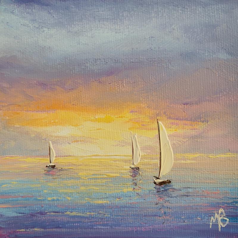 Painting Coucher de soleil en mer by Blandin Magali | Painting Figurative Landscapes Oil