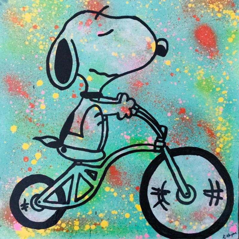 Painting Snoopy vélo  by Kikayou | Painting Pop-art Acrylic, Gluing, Graffiti Pop icons