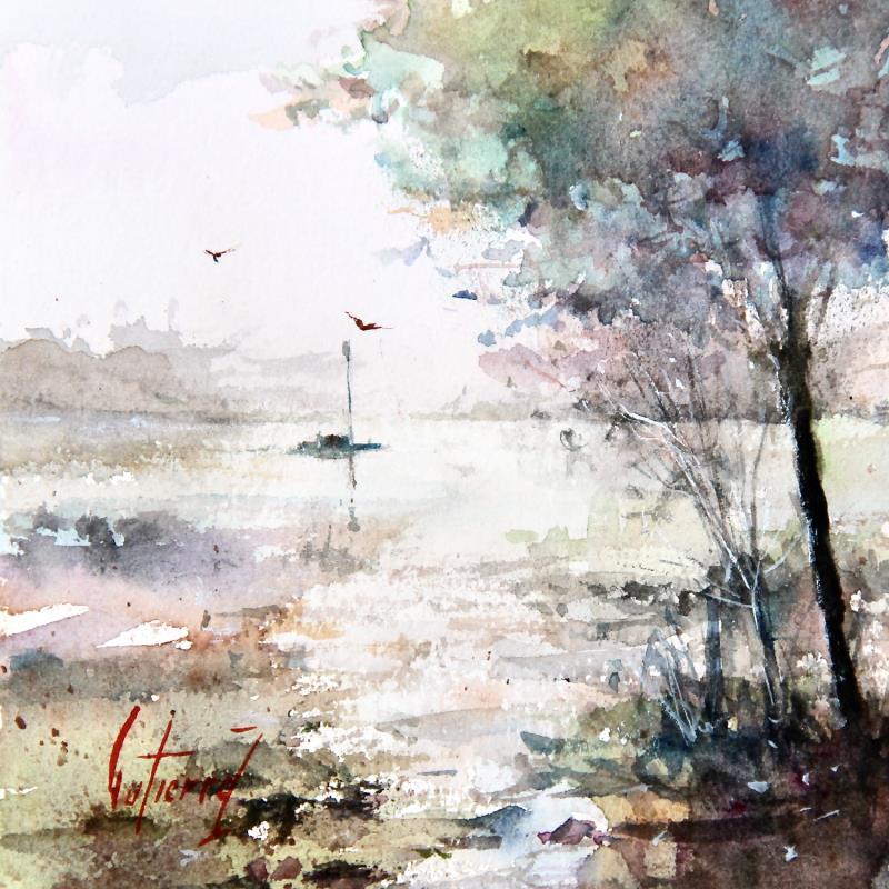 Painting Reflets sur la Loire by Gutierrez | Painting Impressionism Watercolor Landscapes
