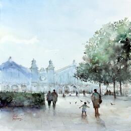 Painting Tours - la gare by Gutierrez | Painting Impressionism Watercolor Urban